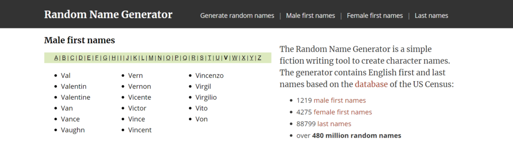 Random Name Generator: база имен